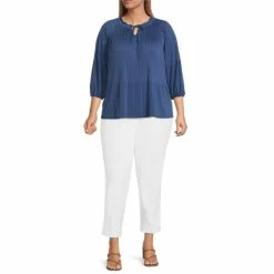 Coupon 🎉 Investments Plus Size Knit Pleated Tie Split V-Neck 3/4 Sleeve Top Black ❤️ -Investments Shop unnamed file 1575