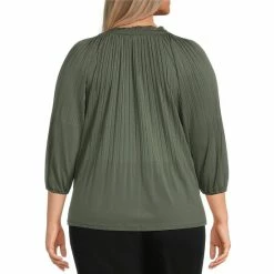 Coupon 🎉 Investments Plus Size Knit Pleated Tie Split V-Neck 3/4 Sleeve Top Black ❤️ -Investments Shop unnamed file 1577