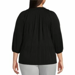 Coupon 🎉 Investments Plus Size Knit Pleated Tie Split V-Neck 3/4 Sleeve Top Black ❤️ -Investments Shop unnamed file 1579