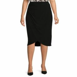 Cheap 🛒 Investments Plus Size Soft Separates Pull-On Tulip Midi 👗 Skirt Black 😀
