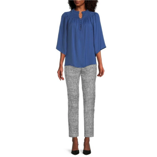 Wholesale ๐ Investments Petite Size 3/4 Sleeve Smocked Ruffle Crew Neck Partial Button Front Top Earth Red ๐ฏ 3 Wholesale ๐ Investments Petite Size 3/4 Sleeve Smocked Ruffle Crew Neck Partial Button Front Top Earth Red ๐ฏ - Image 3