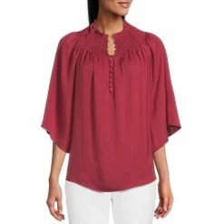 Wholesale ๐ Investments Petite Size 3/4 Sleeve Smocked Ruffle Crew Neck Partial Button Front Top Earth Red ๐ฏ 9 Wholesale ๐ Investments Petite Size 3/4 Sleeve Smocked Ruffle Crew Neck Partial Button Front Top Earth Red ๐ฏ -Investments Shop unnamed file 1594