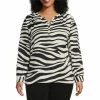 Best deal 🤩 Investments Plus Size Exploded Zebra Print Woven Long Sleeve Y-Neck Top 🎉