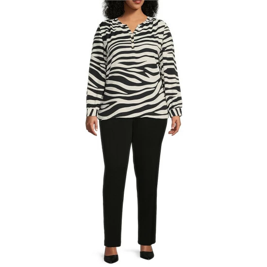 Best deal ๐คฉ Investments Plus Size Exploded Zebra Print Woven Long Sleeve Y-Neck Top ๐ 3 Best deal ๐คฉ Investments Plus Size Exploded Zebra Print Woven Long Sleeve Y-Neck Top ๐ - Image 3