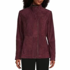 Cheap 🔔 Investments Genuine Suede Leather Stand Collar Long Sleeve Hidden Zip Front Jacket Windsor Wine ✨ -Investments Shop unnamed file 160