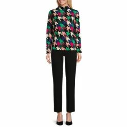 Coupon 👏 Investments Knit Exploded Houndstooth Print Mock Neck Long Sleeve Top ⭐ -Investments Shop unnamed file 1605