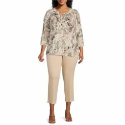 Deals 🎉 Investments Plus Size Neutral Snake Print Knit Pleated Tie Split V-Neck 3/4 Sleeve Top ⌛ -Investments Shop unnamed file 1608