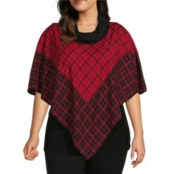 Flash Sale 🎉 Slim Factor By Investments Plus Size Cowl Neck 3/4 Sleeve Tweed Print Poncho Tweed Scarf 😉
