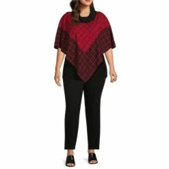 Flash Sale 🎉 Slim Factor By Investments Plus Size Cowl Neck 3/4 Sleeve Tweed Print Poncho Tweed Scarf 😉 -Investments Shop unnamed file 1619