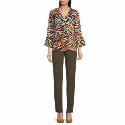 Discount ✔️ Investments Riley Rustic Zebra Print Woven Cascading Ruffle V-Neck 3/4 Sleeve Top ❤️ -Investments Shop unnamed file 1624