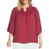 Brand new ❤️ Investments Investment Plus Size Woven 3/4 Sleeve Smocked Crew Neck Partial Button Front Top Earth Red 🛒