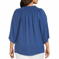 Brand new ❤️ Investments Investment Plus Size Woven 3/4 Sleeve Smocked Crew Neck Partial Button Front Top Earth Red 🛒 -Investments Shop unnamed file 1629