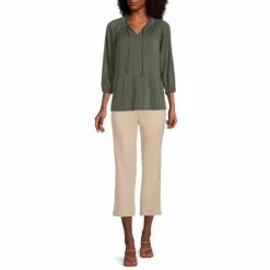 Flash Sale 🎉 Investments Petite Size Knit Pleated Tie V-Neck 3/4 Sleeve Top True Navy 😍 -Investments Shop unnamed file 1633