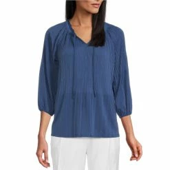 Flash Sale 🎉 Investments Petite Size Knit Pleated Tie V-Neck 3/4 Sleeve Top True Navy 😍 -Investments Shop unnamed file 1639