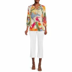 Best Pirce 🎁 Investments Multi Brush Knit Pleated Tie Split V-Neck 3/4 Sleeve Top 🛒 -Investments Shop unnamed file 1659