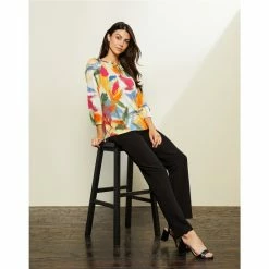 Best Pirce 🎁 Investments Multi Brush Knit Pleated Tie Split V-Neck 3/4 Sleeve Top 🛒 -Investments Shop unnamed file 1660