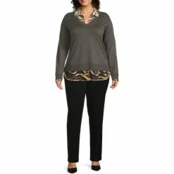 Outlet 👏 Investments Plus Size Long Sleeve V-Neck Two-Fer Top Chicory Coffee ❤️ -Investments Shop unnamed file 1668