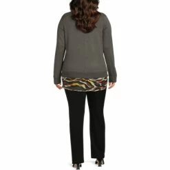 Outlet 👏 Investments Plus Size Long Sleeve V-Neck Two-Fer Top Chicory Coffee ❤️ -Investments Shop unnamed file 1669