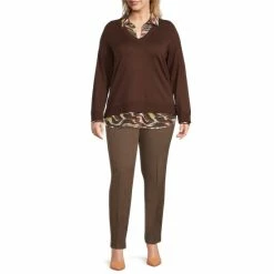 Outlet 👏 Investments Plus Size Long Sleeve V-Neck Two-Fer Top Chicory Coffee ❤️ -Investments Shop unnamed file 1672