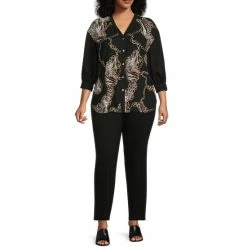 Top 10 ✨ Slim Factor By Investments Plus Size Chain Print V-Neck 3/4 Sleeve Button Front Blouse Scattered Chains 🎉 -Investments Shop unnamed file 1675