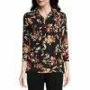 Cheap ⭐ Investments Woven Rust Autumn Floral Print Y-Neck 3/4 Sleeve Flounce Hem Top 🤩