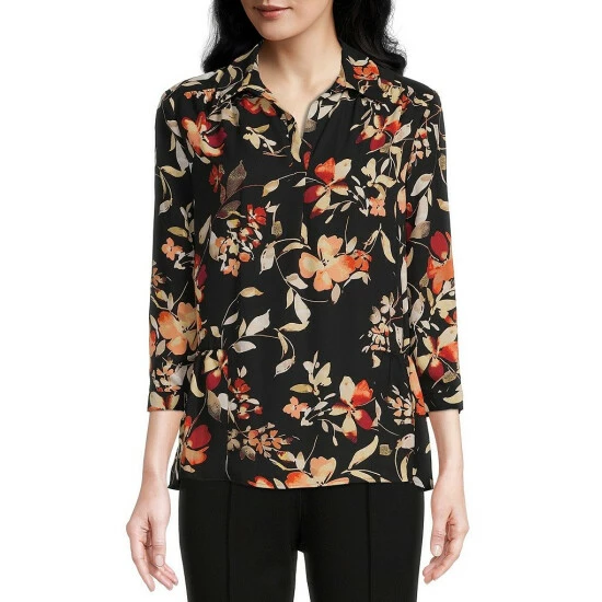 Cheap ⭐ Investments Woven Rust Autumn Floral Print Y-Neck 3/4 Sleeve Flounce Hem Top 🤩 1 Cheap ⭐ Investments Woven Rust Autumn Floral Print Y-Neck 3/4 Sleeve Flounce Hem Top 🤩