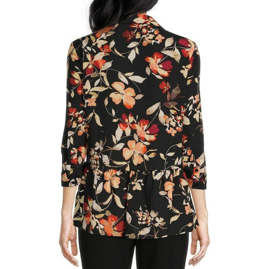 Cheap ⭐ Investments Woven Rust Autumn Floral Print Y-Neck 3/4 Sleeve Flounce Hem Top 🤩 2 Cheap ⭐ Investments Woven Rust Autumn Floral Print Y-Neck 3/4 Sleeve Flounce Hem Top 🤩 - Image 2