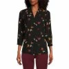 Budget 😉 Investments Caroline Signature V-Neck Floating Spring Print 3/4 Sleeve Button Front Top ✨