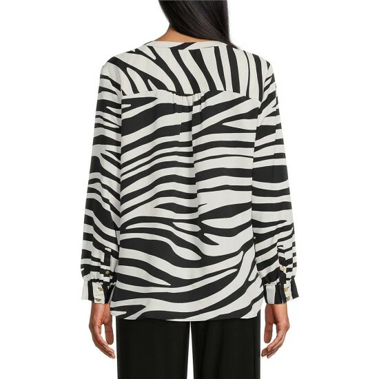 Best Pirce ๐ Investments Woven Exploded Zebra Print Long Sleeve Y-Neck Top Explored Zebra ๐คฉ 2 Best Pirce ๐ Investments Woven Exploded Zebra Print Long Sleeve Y-Neck Top Explored Zebra ๐คฉ - Image 2