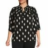 Wholesale 😉 Investments Plus Size Woven 3/4 Sleeve Smocked Crew Neck Partial Button Front Diamond Print Top Black Diamond 🔥