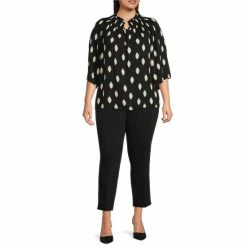 Wholesale 😉 Investments Plus Size Woven 3/4 Sleeve Smocked Crew Neck Partial Button Front Diamond Print Top Black Diamond 🔥 -Investments Shop unnamed file 1697