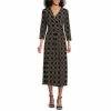 Best reviews of 🛒 Investments Petite Size Soft Separates Surplice V-Neck 3/4 Sleeve Hexagon Geo Print Faux Wrap Midi 👗 Dress 👏