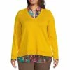 Outlet 🎉 Investments Plus Size Long Sleeve Printed V-Neck Two-Fer Top Hot Spot 🌟