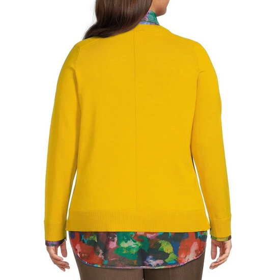 Outlet 🎉 Investments Plus Size Long Sleeve Printed V-Neck Two-Fer Top Hot Spot 🌟 2 Outlet 🎉 Investments Plus Size Long Sleeve Printed V-Neck Two-Fer Top Hot Spot 🌟 - Image 2