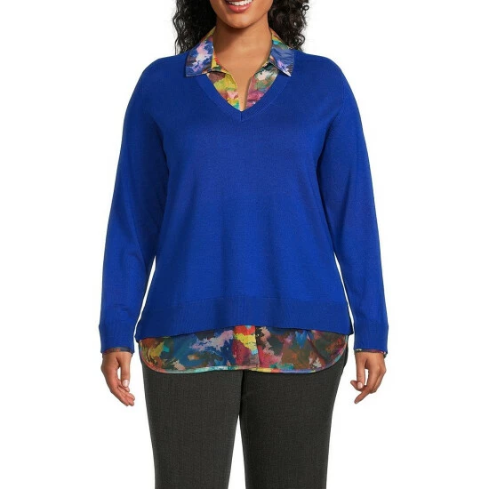 Outlet 🎉 Investments Plus Size Long Sleeve Printed V-Neck Two-Fer Top Hot Spot 🌟 4 Outlet 🎉 Investments Plus Size Long Sleeve Printed V-Neck Two-Fer Top Hot Spot 🌟 - Image 4