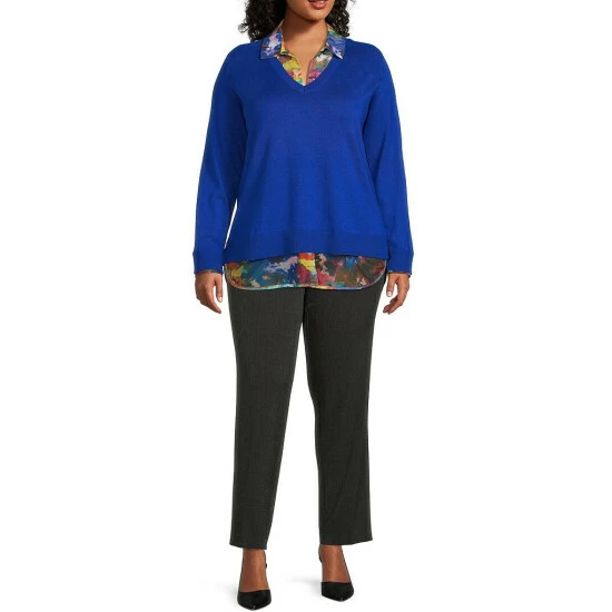 Outlet 🎉 Investments Plus Size Long Sleeve Printed V-Neck Two-Fer Top Hot Spot 🌟 6 Outlet 🎉 Investments Plus Size Long Sleeve Printed V-Neck Two-Fer Top Hot Spot 🌟 - Image 6