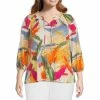 Wholesale 🎁 Investments Plus Size Printed Brush Knit Pleated Tie V-Neck 3/4 Sleeve Top Multi Brush ✨