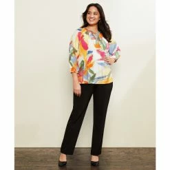 Wholesale 🎁 Investments Plus Size Printed Brush Knit Pleated Tie V-Neck 3/4 Sleeve Top Multi Brush ✨ -Investments Shop unnamed file 1713
