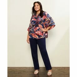 Coupon 🎉 Investments Plus Size Printed Woven 3/4 Sleeve Smocked Crew Neck Partial Button Front Top Tropic Palms 🔔 -Investments Shop unnamed file 1719