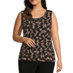 Cheapest 💯 Investments Plus Size Soft Separates Blocked Etchings Print Reversible Scoop To Crew Neck Sleeveless Top 😀