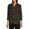 Cheap 😉 Investments Woven Multi-Colored Splatter Print Y-Neck 3/4 Sleeve Flounce Hem Top Multi Splatter 🔔