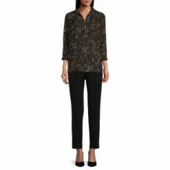 Cheap 😉 Investments Woven Multi-Colored Splatter Print Y-Neck 3/4 Sleeve Flounce Hem Top Multi Splatter 🔔 -Investments Shop unnamed file 1730