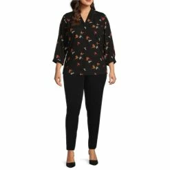 Brand new ✨ Investments Plus Size Caroline Signature V-Neck 3/4 Sleeve Floating Spring Print Button Front Top Floating Springs 🎉 -Investments Shop unnamed file 1733