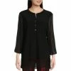 Top 10 😀 Slim Factor By Investments 3/4 Pleated Chiffon Sleeve Crew Neck Button Front Blouse Black ✨