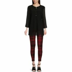 Top 10 😀 Slim Factor By Investments 3/4 Pleated Chiffon Sleeve Crew Neck Button Front Blouse Black ✨ -Investments Shop unnamed file 1739