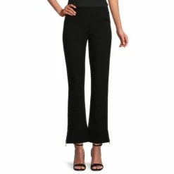 Best Sale 🎁 Slim Factor By Investments Wide Cuff Zipper Detail Ankle Pants Black ✔️