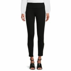 Outlet 💯 Slim Factor By Investments Ponte Knit Classic Waist Gold Trim Leggings Black 🌟