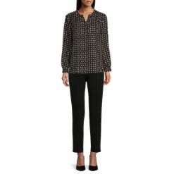Cheap 😉 Investments Petite Size Playful Dots Print Long Sleeve Y-Neck Button Front Woven Blouse ❤️ -Investments Shop unnamed file 1753