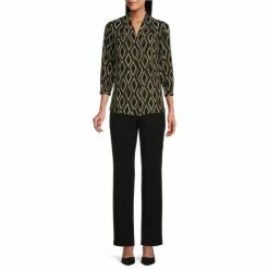 Cheapest 🎉 Investments Petite Size Caroline Signature Diamond Geo Print V-Neck 3/4 Sleeve Button Front Top ⌛ -Investments Shop unnamed file 1756