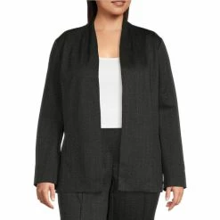 Discount 🔔 Investments Plus Size Signature Ponte Long Sleeve Black White Crosshatch Open Front Jacket Black/white Crosshatch 🤩